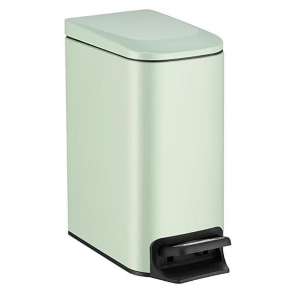 Green Slim Bathroom Trash Can with Lid Pedal Small Garbage Bin with Bucket - Picture 7 of 7